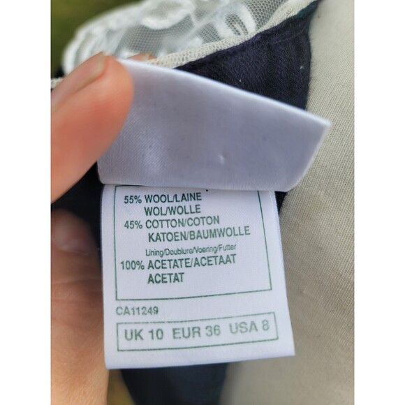 Laura Ashley Vintage Drop Waist Dress Size 8 Blue Green Plaid Tartan Wool Lace - Picture 8 of 9